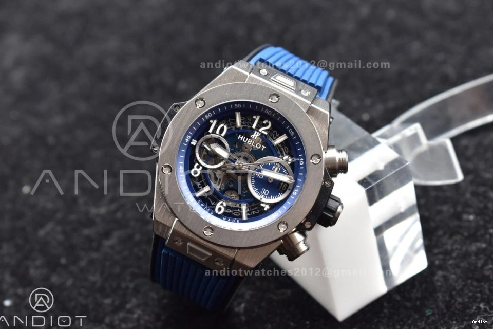 Skeleton A1280 Hublot Unico Blue Bang Titanium ZF on Dial Strap Best Big Blue Edition Rubber 1:1 0321